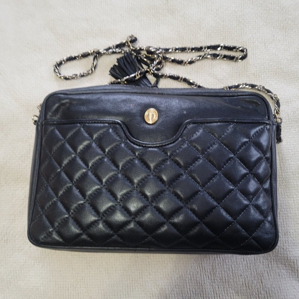 Ganson Purse/Handbag Quilted Black Leather Faux Chanel